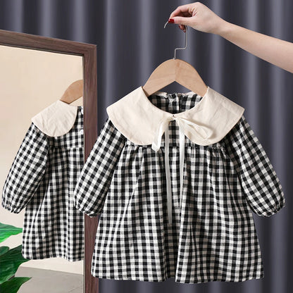 Peter Pan Collar Checkered Pattern Dress