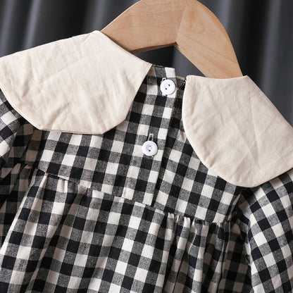 Peter Pan Collar Checkered Pattern Dress