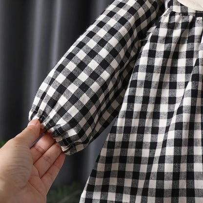 Peter Pan Collar Checkered Pattern Dress